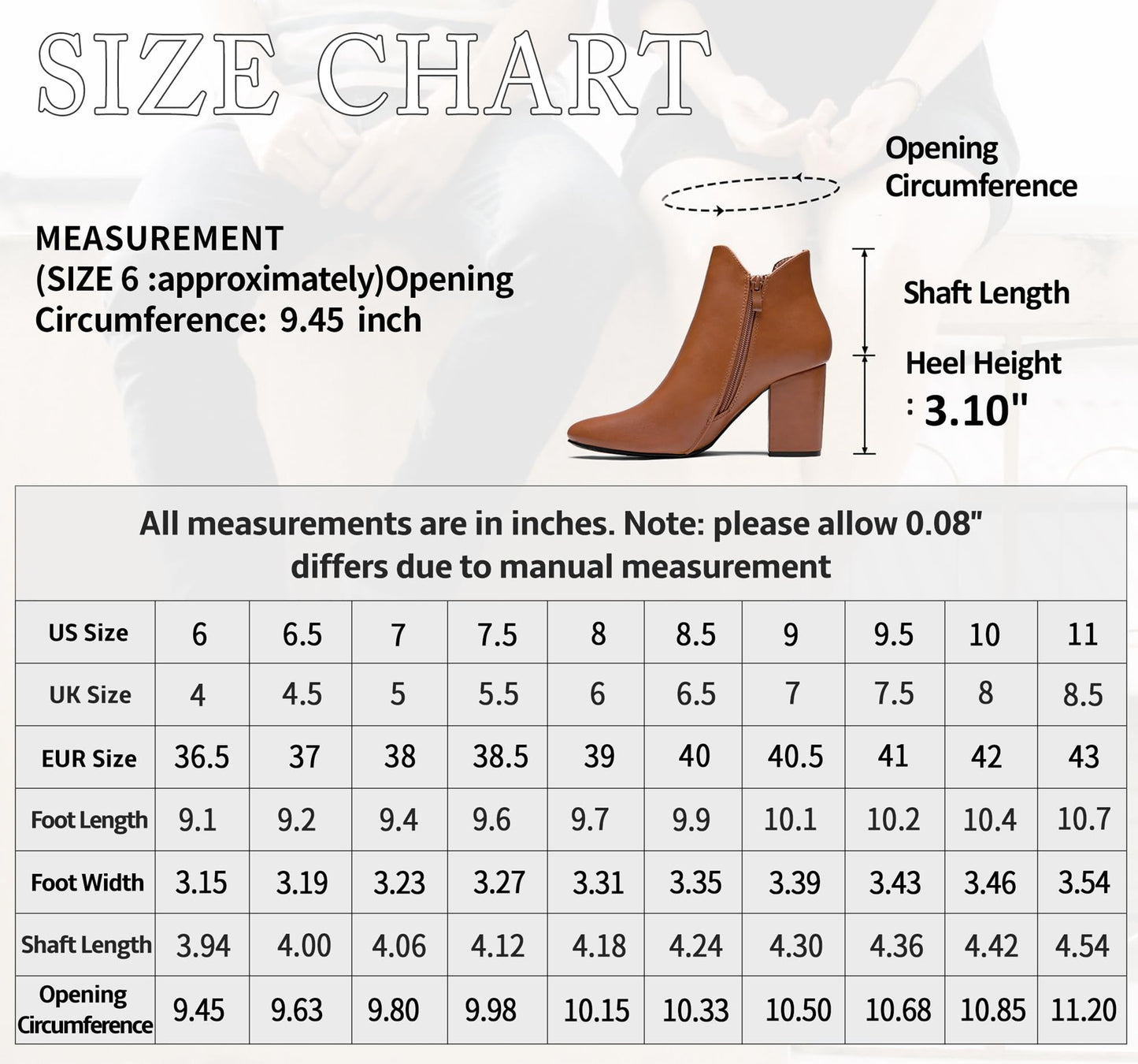 Vepose Women's Brown Chelsea Ankle Boots Chunky Heel, Fall Dressy Booties Low Heel, Pointed Toe Short Boot, 9630 Size 11 US with Inside Zipper (CJY9630 Brown 11)
